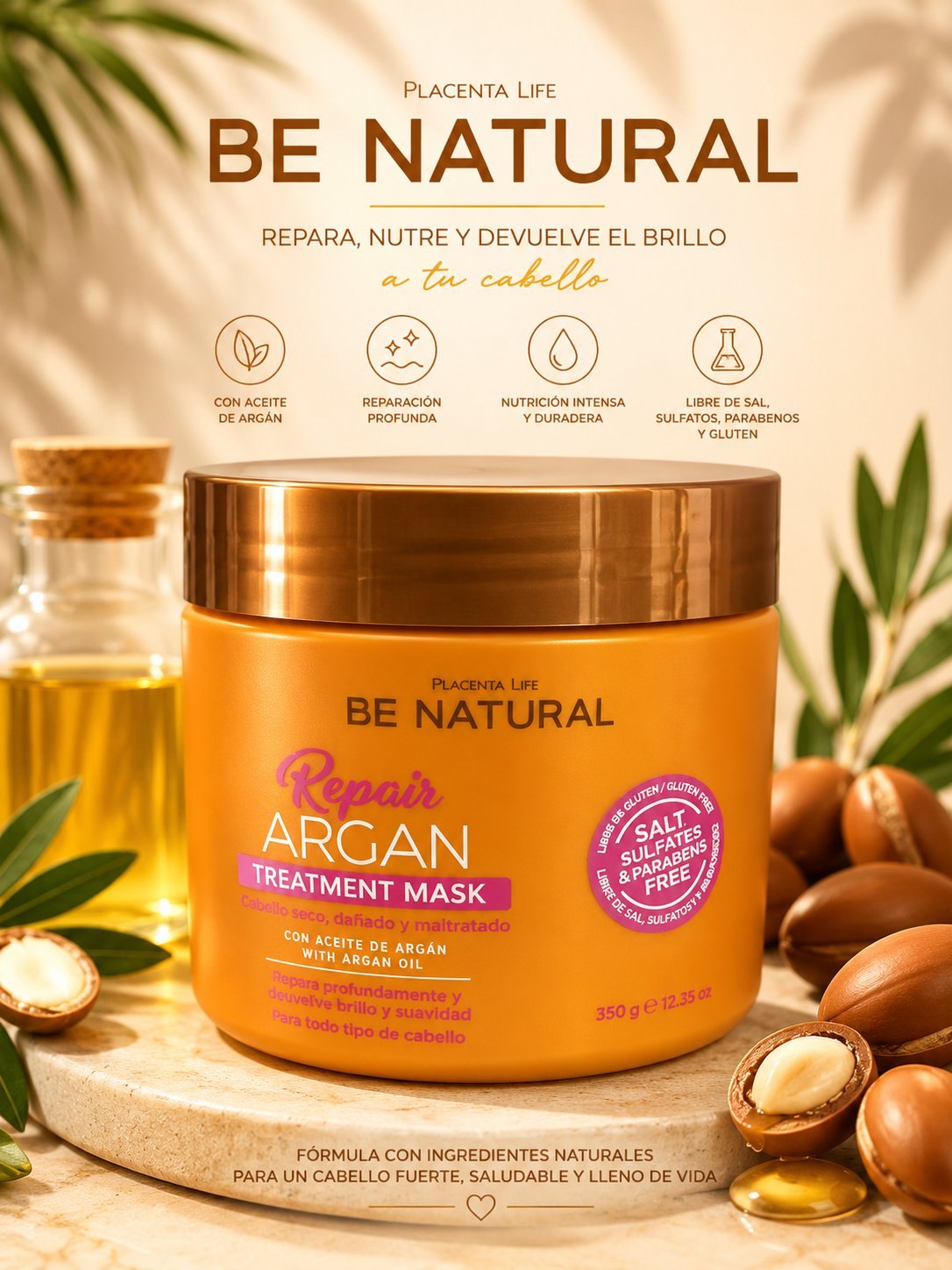 Mascarilla Repair Argan Be Natural · Tratamiento profundo