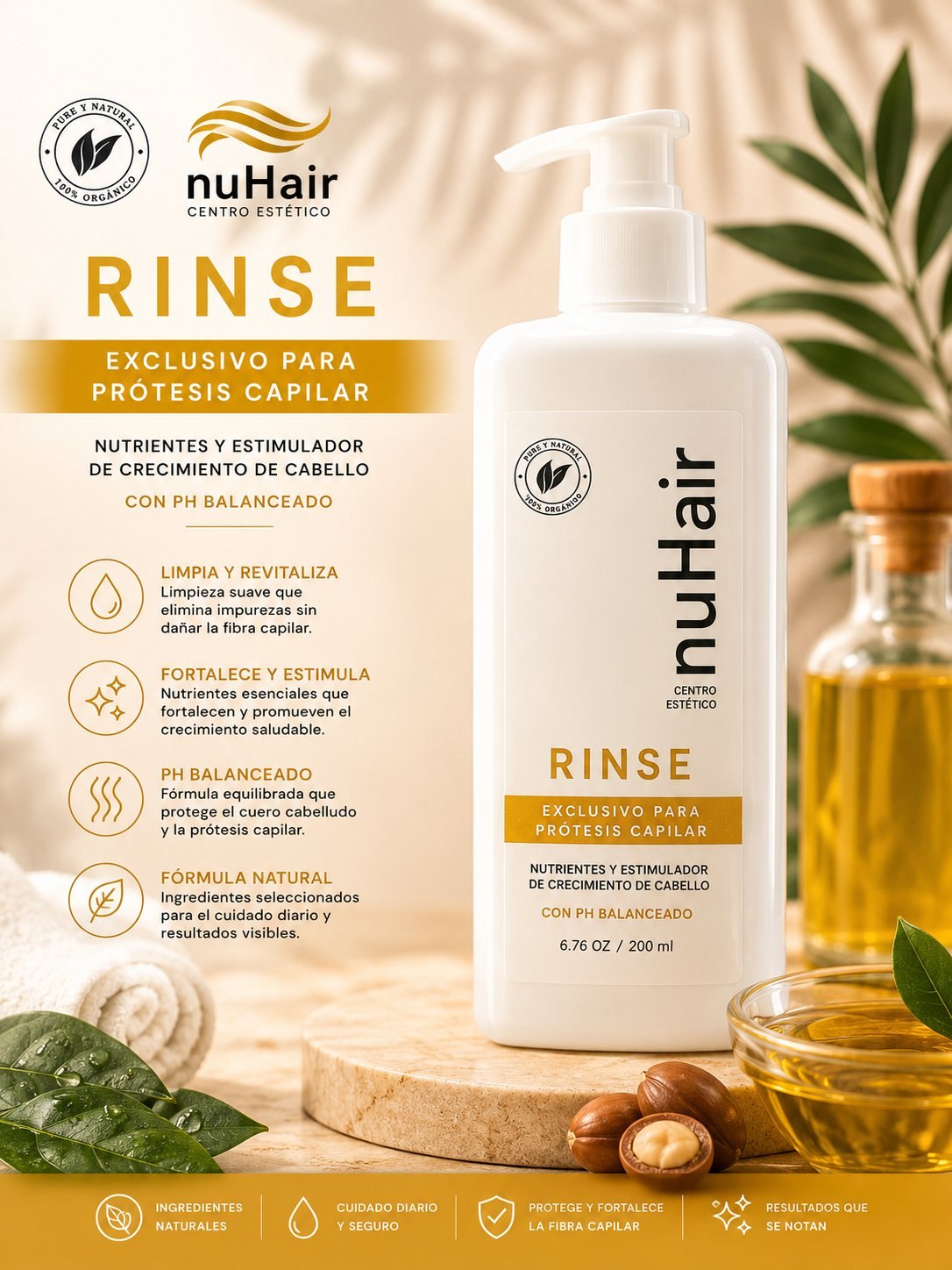 RINSE Acondicionador Nuhair · Exclusivo para Prótesis Capilar